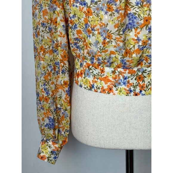 ASTR The‎ Label Orange Tangerine Floral Print Tie Back Willa Blouse Size S - Picture 7 of 11